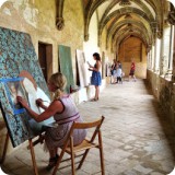 Plien air painting in the cloister in quiet contemplation, and good company.