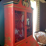41  Family Heirloom Transformed via Lacquer Finish with Hand-painted Chinoiserie Detailing for a Living Room