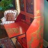 47  Family Heirloom Transformed via Lacquer Finish with Hand-painted Chinoiserie Detailing for a Living Room
