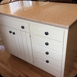 74  Refinished Previously Oak Wood Kitchen Cabinetry; Cream w/ Antique Glaze Accent Island