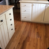76  Refinished Previously Oak Wood Kitchen Cabinetry; Cream w/ Antique Glaze Accent Island and Crisp White Surrounding Cabinets