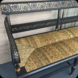 Antique Restoration; c. 1880’s Hitchcock Style Bench Restored Rush Woven Seat & Decorative Painting for Arbor House, Skaneateles, NY