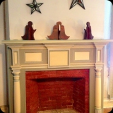 50  Refinished; Hues of chalk paint & paste wax applied to farmhouse fireplace mantle