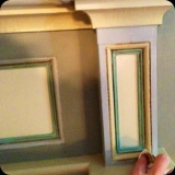 51  In progress detail - Hues of chalk paint & paste wax applied to farmhouse fireplace mantle