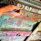 57  Distressed & layered antique paint finish - detail of chalk paint in progress