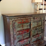 58  Distressed & layered antique paint finish on a foyer cabinet