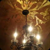 76  Detail - Inlaid gold Lusterstone finish for a custom ornamental powder room ceiling.