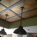 109  Custom Kitchen Ceiling Finish;  Antique Pewter Beams w/ Nail Head Detail and Hand-wrought Metallic Patina Panels