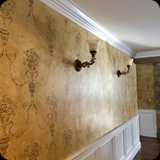 Entrance Foyer & Adjoining Hallways; Faux Finished Background with Stenciled Allover Ornamental Damask Effect.