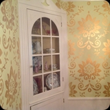 243  Dining Room; Hand-wrought "Wallpaper" Effect Stenciled Metallic Gold Ornament