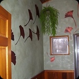 49 Pool House Bathroom; Inlaid Copper Ginko Leaf on Lusterstone