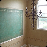63 Foyer; Colorwashed Walls with Gilded Stencil Ornament