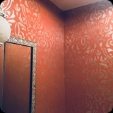 Powder Room; Pearlescent Stenciled Ornamental Wallpaper Effect.