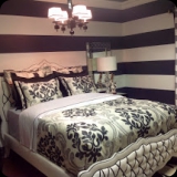 87  Ivory & Charcoal Horizontal Stripe Guest Bedroom