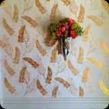 78  Ivory Cream Venetian Plaster with Metallic Gold In Flight Motif Custom Foyer Wall Finish