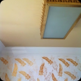 79  Ivory Cream Venetian Plaster with Metallic Gold In Flight Motif Custom Foyer Wall Finish. Venetian Plaster Ceiling.