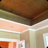 108  Faux Antique Copper Embossed Ceiling Finish with Antique Linen Stria Wall Finish for a Kitchen