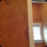 113  Embossed Leather with Ornate Emblem Master Bath & Brown Suede Lusterstone Water Closet