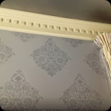139  Detail - Hand-painted Damask Overall Finish with Metallic Silver Ceiling.