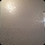 174  Hadia Temli Gallery in Marrakech, Morocco - Stenciled feature wall w/ tone-on-tone white & pearl paint