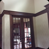 23  French Doors and Baseboard Molding Previously Painted White; Faux Woodgrained to Coordinate w/ New Cherry Molding and Panelling Accents