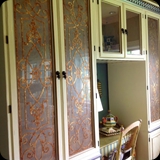 21  Series of Custom Glass Panels with Metallic Foil Grillwork Motif