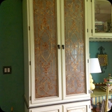 22  Series of Custom Glass Panels with Metallic Foil Grillwork Motif