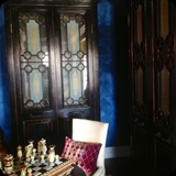 35  Series of Built-in Ornamental Reverse Gilded Etched Glass Panels for an Entrance Foyer Alcove