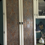 43  Custom Built-In Glass Panels; Etched and Gilded "Grillwork" Motif