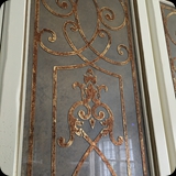 42  Custom Built-In Glass Panels; Etched and Gilded "Grillwork" Motif