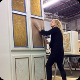 50  In Progress - Custom Gilded and Etched Glass Panels; Custom Painted Cabinetry w/ Cream Lacquer, Gold Banding, and Faux Marble Accents