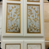 48  Custom Gilded and Etched Glass Panels; Custom Painted Cabinetry w/ Cream Lacquer, Gold Banding, and Faux Marble Accents