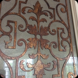 53  Custom Glass Panels for Kitchen Cabinetry Accent; Etched and Gilded Ornamental "Grillwork"
