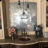 Custom Kitchen Cabinet Insert; Antique Mirror Patina