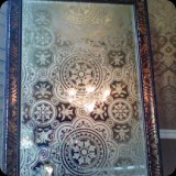 17  Ornamental Etched Mirror with Coordinating Metallic Foil Frame