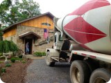 The Vitale Concrete truck dwarfed the schoolhouse when it arrived for delivery.