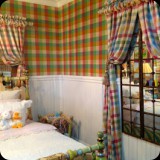 33  Bordeaux Lusterstone Feature Walls to Complement Plaid Silk Wallpaper and Painted Furniture in a Girl's Bedroom